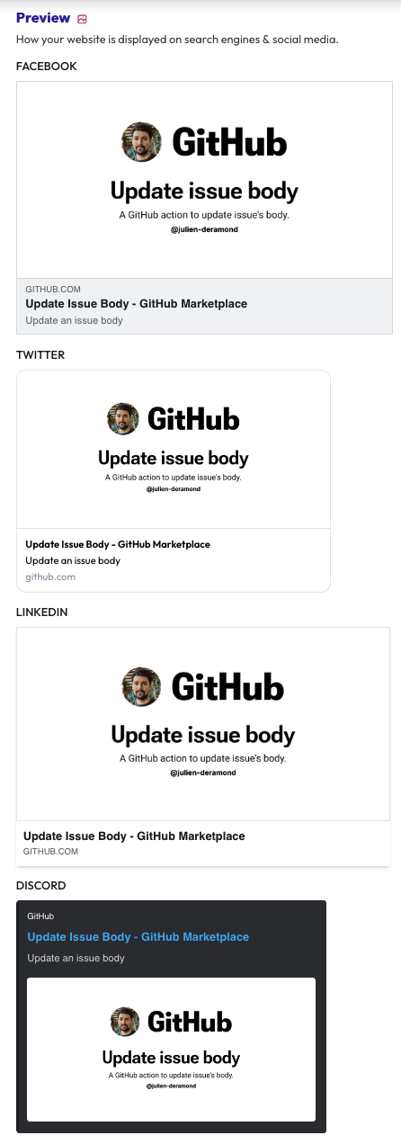 opengraph.xyz previewing my new social image on several social platforms, rendered the same way on each.